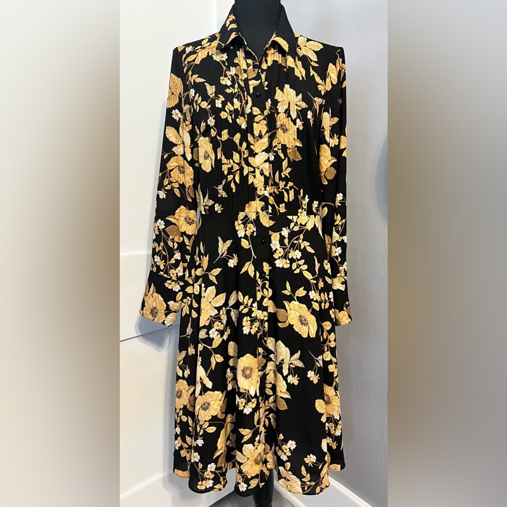 Nanette Lepore Black and Gold Long Sleeve Dress